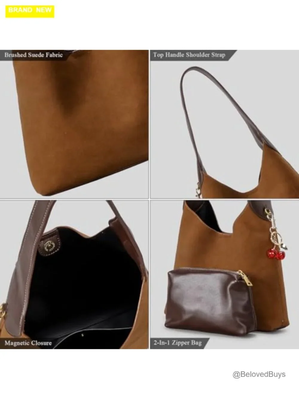 Slouchy Hobo Bag Faux Suede Shoulder Bag Tote Handbag